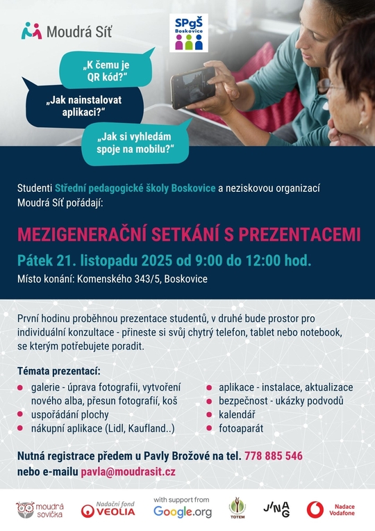 Mezigenerační setkání s prezentacemi na téma ovládání chytrého zařízení pro seniory 60+ zdarma
